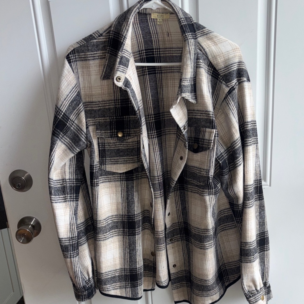 Kori Black and Cream Plaid Button-Down Shacket